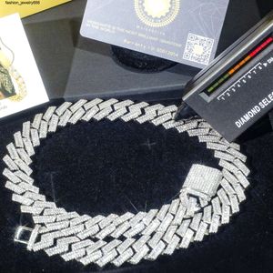 Collier cubain diamants carrés 15mm 18mm 19mm hip hop bijoux fins baguette biamond collier pour hommes en argent sterling entièrement vvs moissanite chaîne à maillons cubains de luxe