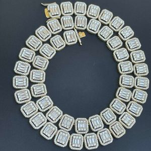 Cuban S925 Silver Baguette 15mm Mens Iced Diamond Moissanite Tennis Chain Necklace