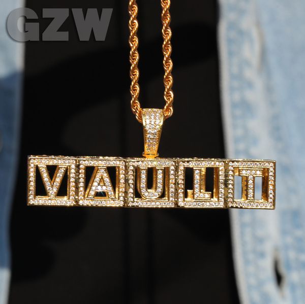 Collar con colgante con nombre personalizado con letra inicial de la A a la Z, cuadrado personalizado con circonita cúbica helada, piedra CZ de oro real de 18 quilates, cristal hiphop, joyería DIY para hombres y mujeres