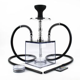 Cube Acryl Hookah Set met 2 slang LED -licht Siliconenkom Hookahs Narguiile Sheesha Chicha Nargile Cachimbas Shisha Box Ket 240429