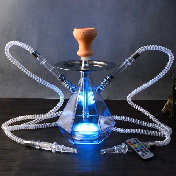 Kubus Acryl Waterpijp Set met Slang LED Licht Siliconen Kom Waterpijpen Narguile Sheesha Chicha Nargile Cachimbas Shisha Box Ket HKD230809