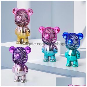 Cube Bear Shaped USB Mini Fan Party Favor Oplaadbare bundels Handheld Galvaniseren Beren Buiten Creatief Desktop Mute Opladen Dhxop