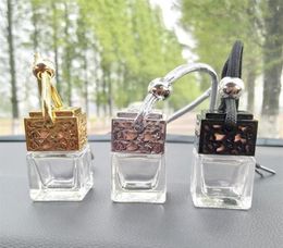 Cube Car Perfume Bottle suspendu creux Ornement d'ornement Freincheur d'air pour les huiles essentielles Percettes de diffuseur Bouteille en verre vide PE7011213