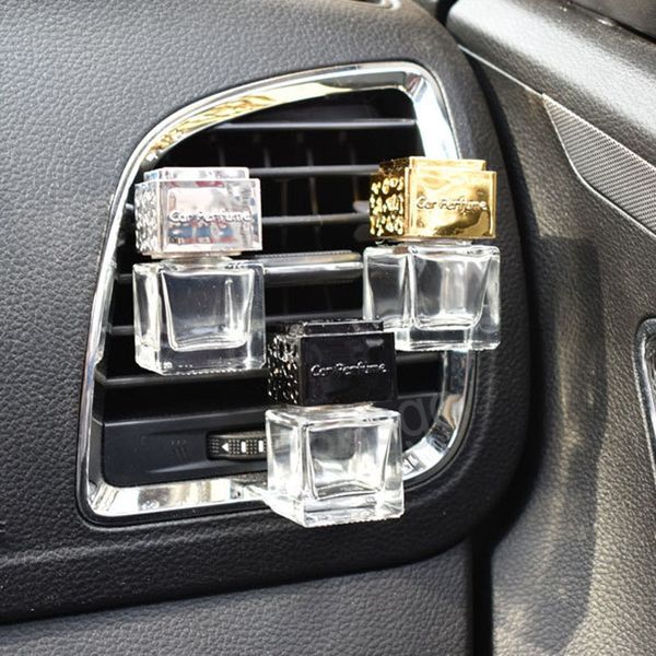 Cubo Botella de perfume del coche Recargable Difusor de aceite esencial Ambientador de aire Difuso Coches Botellas de perfumes de vidrio Decoración BH6559 TYJ