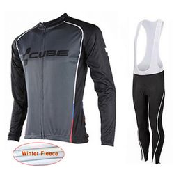 Cube Team Mens MTB Fietsen Winter Thermische Fleece Lange Mouw Jersey Bib Broek Sets Ropa Ciclismo Hombre Warmer Bike Outfits Y21031311