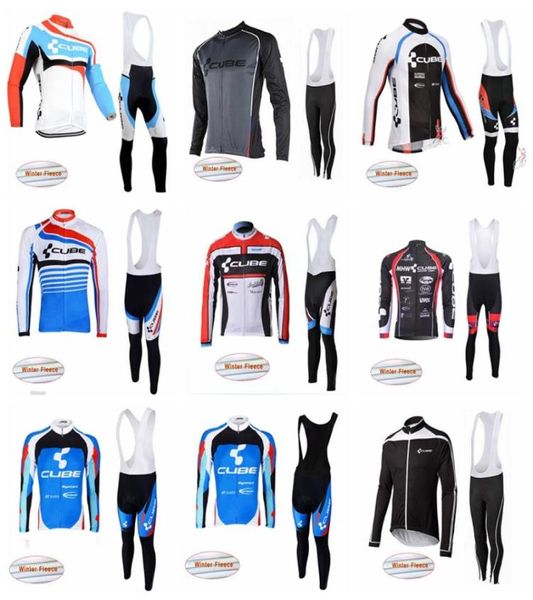 CUBE team hommes vtt cyclisme hiver thermique polaire à manches longues jersey bavoir pantalons ensembles respirant ropa ciclismo hombre 12150773268118712400