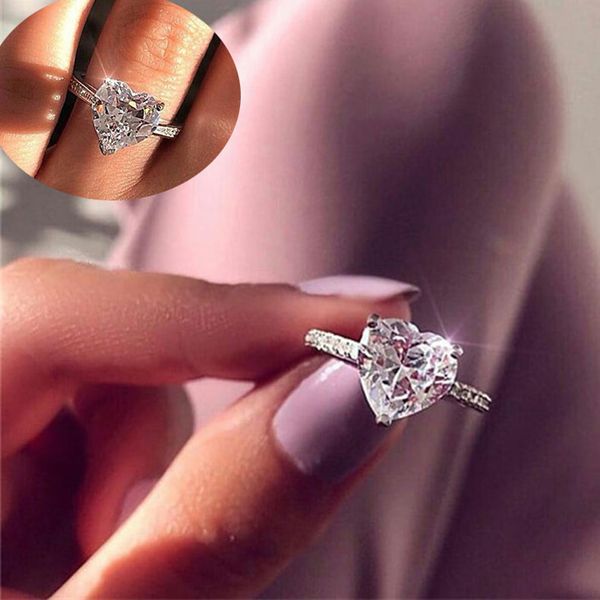 Zircon cubique coeur anneaux diamant cristal bague de fiançailles de mariage femmes bijoux de mode volonté et livraison directe de sable