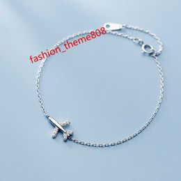 Pulsera de forma de avión de circonía cúbica 925 cadena de plata esterlina pulsera de circón de circón joyas finas para mujeres