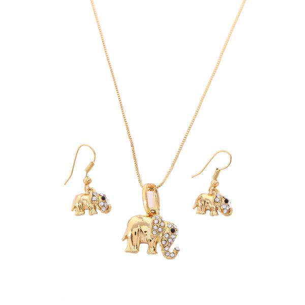 Cubic Zirconia Cute Elephant Pendant Necklace avec Dangle Earring Jewelry Set