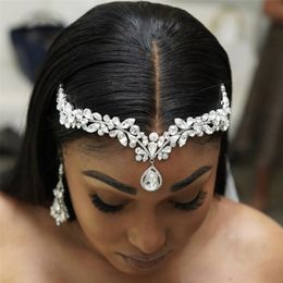 Kubieke zirkonia voorhoofd bruiloft haarband bruids luxe sieraden voor vrouwen queen crystal crown tiara water drop hanger sieraden 220217