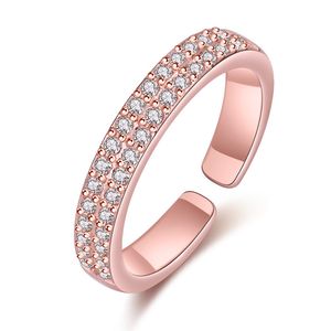 Cubic Zirconia Ring Band Dubbele twee ijsje Rijen Rose Gold verstelbare ringen voor vrouwelijke mannen Paar verloving Wed mode -sieraden