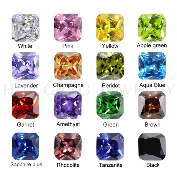 Piedra de Zirconia cúbica Multicolor forma cuadrada corte octángulo piedras CZ sueltas cuentas de gemas sintéticas para joyería 2x2 ~ 12x12mm AAAAA