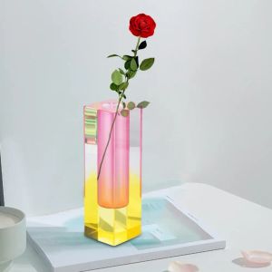 Cuboid vaas licht luxe Europese stijl faux kristal matte/gladde container romantische bloemen arrangement acryl pilaar vaas