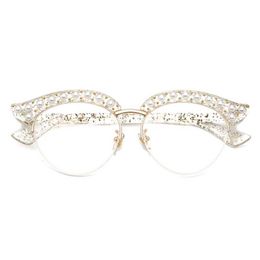 Cubojue Ojo de Gato Perla Gafas de Mujer Lente Transparente Transparente Moda Anteojos Marcos Mujer Medio Marco Gafas Anteojos Ladies296J