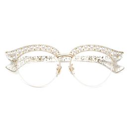 Cubojue Ojo de Gato Perla Mujeres Gafas Lente Transparente Transparente Moda Anteojos Marcos Mujer Medio Marco Gafas Anteojos Ladies234W