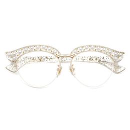 Cubojue Cat Eye Pearl Occhiali da donna Lenti trasparenti Montature per occhiali moda trasparenti Donna Mezza montatura Occhiali da vista Occhiali da donna238m