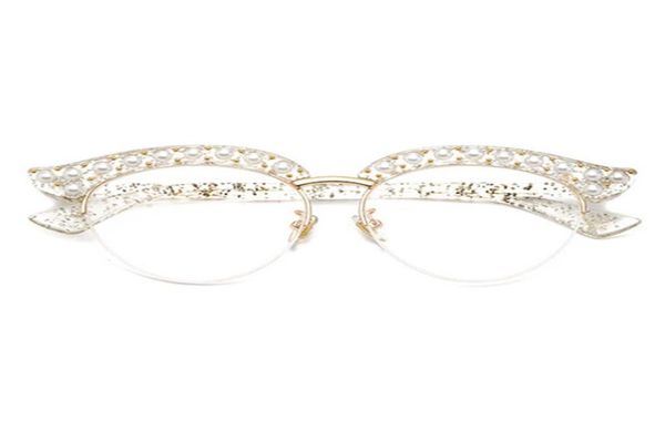 Cubojue Ojo de Gato Perla Gafas de Mujer Lente Transparente Transparente Moda Anteojos Marcos Mujer Medio Marco Gafas Anteojos Damas 7061673