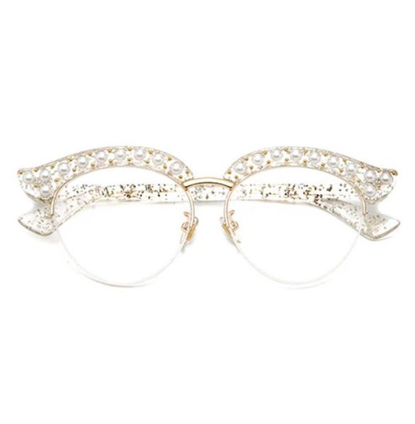 Cubojue Ojo de Gato Perla Gafas de Mujer Lente Transparente Transparente Moda Anteojos Marcos Mujer Medio Marco Gafas Anteojos Ladies1834611