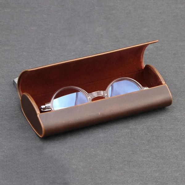 Cubojue Boîtes à lunettes en cuir PU Étuis à lunettes marron Boîte à lunettes de soleil Fer Anti Presse Magnétique Dur Protéger Vintage Marque 240118