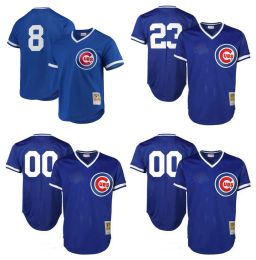 Cubs Mitchell Ness Baseball Jersey Chicago Andre Dawson Ryne Sandberg Cooperstown Mesh Batting Practice Jersey Rouge Bleu Taille Personnalisée S-4XL