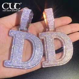 CUC Doble capa Inicials Carta Pendiente helado Cz Collar de Hip Hop Hip Hop para hombres Cadena de mujeres Joyas personalizadas Single A-Z 240418