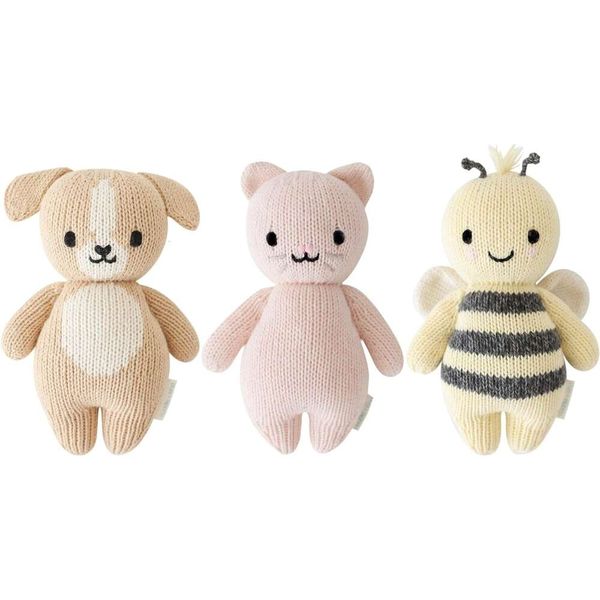 Cuddle + Kind Baby Animal Bundle – Bébé chiot, bébé chaton, bébé abeille – Lot de 3 jouets en peluche de qualité héritage fabriqués à la main avec amour