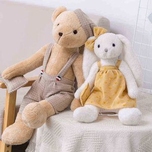 Knuffelige bear met pyjama -poppen pluche lange oren konijn speelgoed super zachte konijntje beer baby slaperige sussen poppen kinderen cadeau j220729