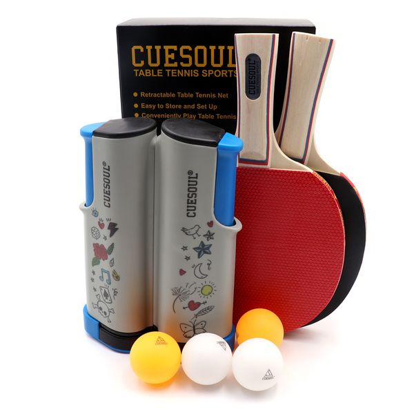 Cuesoul 2 joueurs Table Tennis Ensemble avec 2 pagaies et 4 balles Net rétractables