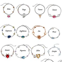 Manchette 12 Constellations cristal bracelets porte-bonheur rétro Bracelet bracelets pour femmes mode européenne bijoux livraison directe Dhaiw