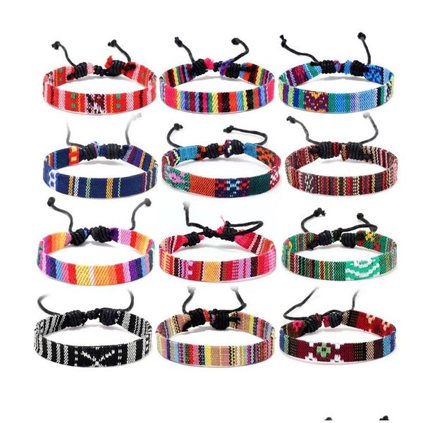 CUFF 12 PPCS/SET BOHO Pulseras de brazaletes a mano joyas de moda étnica trenzadas Muñecas de la amistad Fiesta de amistad Lote de algodón al por mayor Dr Dhlpy