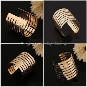 Manchet 1Pc Fashion Europa Simple Gold Open Bangles Voor Mannen Vrouwen Sieraden Punk Rectangar Hollow Brede Armbanden Drop levering Dhax9