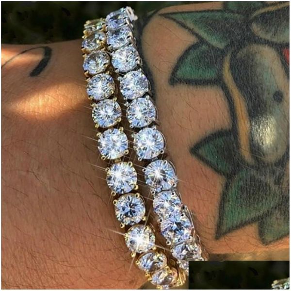 Cuff 2021 Cubic Zirconia Tennis Bracelet para Mujeres Hombres Color dorado Iced Out Crystal Charm Bangle Male Bijoux Jewelry Drop Delivery Bra Dh9Sq