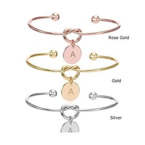 Cuff 26 Lettre initiale charme bracelets ouverts pour les femmes Gold Sier Rose Alphabet Tie nouée Brangle Fashion Fashion Bijoux Drop Livraison OTXEQ
