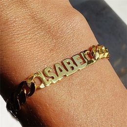 Manchette 8MM chaîne cubaine nom Bracelet pour hommes femmes nom personnalisé Bracelet or personnalisé plaque signalétique Bracelet en acier inoxydable bijoux 230716