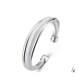 Manchet 925 Sterling Sier Fashion Jewelry Large Reticated Bracelet Women Bangle bruiloftsbetrokkenheid 1212 T2 Drop levering armbanden Dhutp