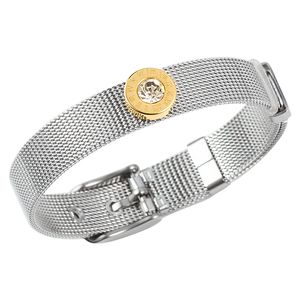 Bracelet manchette réglable en acier inoxydable 316L, chiffres romains, disque rond, Bracelets en cristal, conception de ceinture Flexible