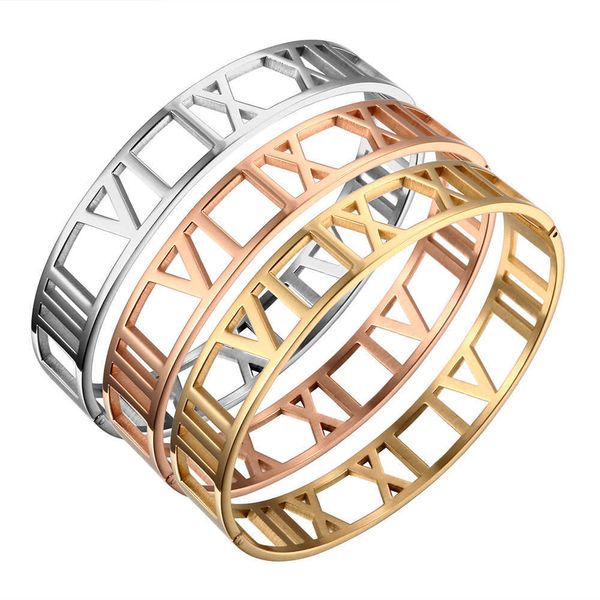 Brazaletes de brazaletes para mujer 12 mm Números romanos Acero inoxidable Chapado en oro Brazalete Mujer Joyería masculina Pulsera Regalo Q0719