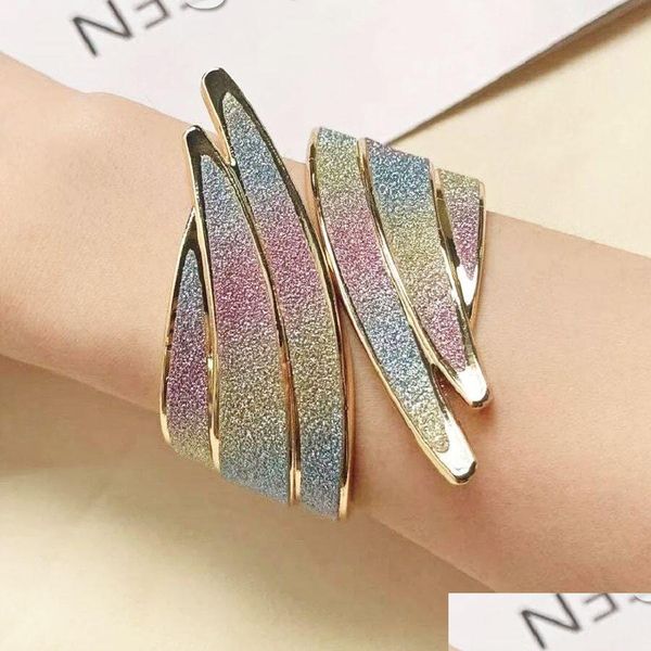 Cuff Bling Colorf Large Wing Bracelet Ouvert Bracelet Pour Femmes Vintage Plaqué Or Glitter Cristal Mode Poignet Bijoux Cadeaux Napk Dhx6T