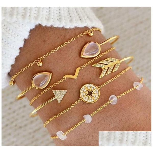 Joya de pulsera Joya para mujer Bangle de oro Pulseras abiertas Arrow Gemstone Diamond Bangles Set B09141 Drop entrega DHNUB