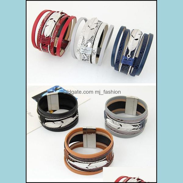 Pulseras de puño para Mujeres Hombres moda magnética Mtilayer Wrap joyería regalo brazaletes de cuero Drop Delivery 2021 Mjfashion Dhbsl