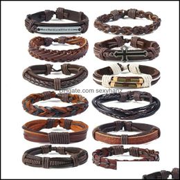 Bracelets à manchette bijouxretro véritable punk rétro pour hommes Cowe simple mti-couche tissée bricolage bracelet en cuir livraison 2021 l9c6p