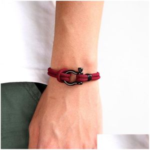 Manchet gevlochten touwmoordarmband voor mannen vrouwen lichtgewicht nautische armbanden met roestvrijstalen horseshoe clasp mode sieraden dr dhywm