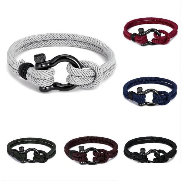 Bracelet de manchette en corde tressée pour hommes et femmes, bracelets nautiques légers avec fermoir en fer à cheval en acier inoxydable, bijoux de mode Drop Dhnxe