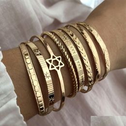 Manchet Merk Mode-sieraden 18K Goud Stapelbare Bangle Armband Open Vrouwen Armbanden Trendy Eenvoudige Davidstar Armbanden 2 stks/set Drop Deli Dhl5E