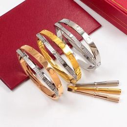 Manschette Marke Luxus Kristall Titan Stahl Manschette Armband Paar Liebe Ewige Diamant Armband 18k Gold Hohe Qualität Designer armband für