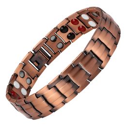 Brazalete de doble fila con elementos biológicos, pulsera de germanio energético para hombre, joyería, cadena de mano, brazaletes de cobre puro 99.95% 231115