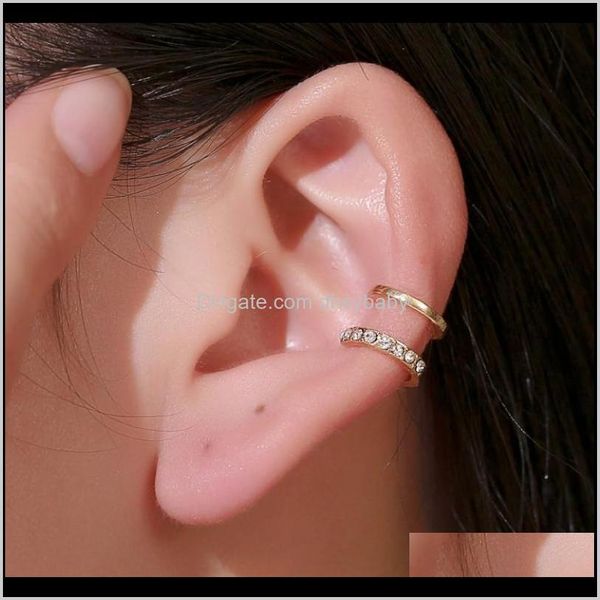 Boucles d'oreilles manchette bijoux livraison directe 2021 version coréenne ligne simple incrustée de diamant mode double-c os double couche clip de type U sans