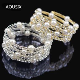 Manchet elegante kristal imitatie parel armband meerlaagse rekbare parelarmband parelarmband voor vrouwen bruidssieraden cadeau 231116
