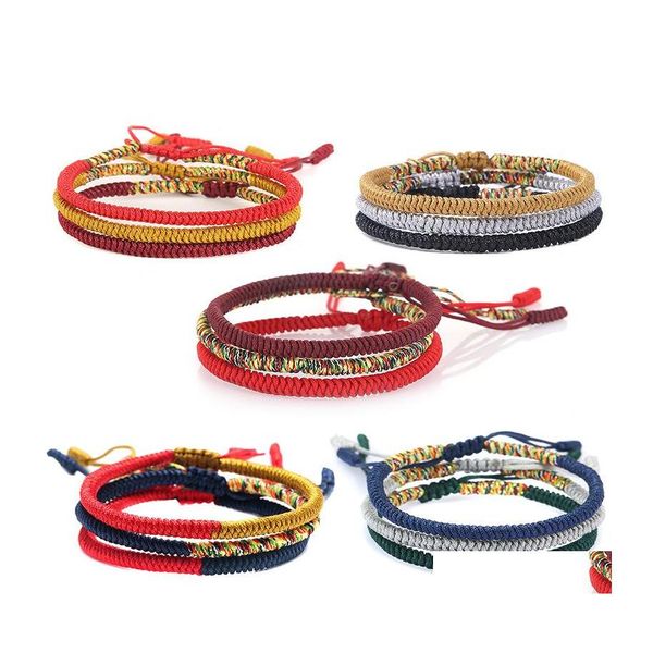 Brazalete Moda Tejido a mano Nudo Color Colorf Línea Suerte Cuerda roja Pulsera Viento nacional Tejido Gota Entrega Joyería Pulseras Dhxne