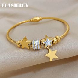 Manchette Flashbuy 316L en acier inoxydable couleur or étoile strass bracelet perlé femmes mode filles aimant fermoir serpent chaîne bijoux 231116